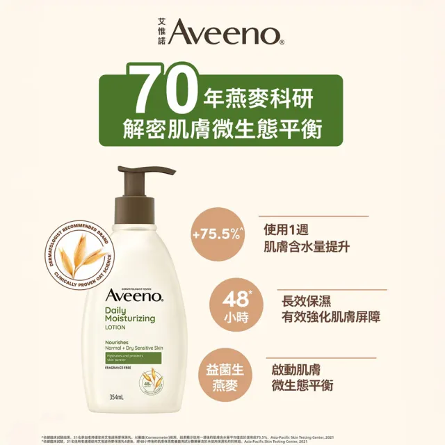 【Aveeno 艾惟諾】長效鎖水保濕乳300ml任選3入(燕麥/活力/薰衣草/洋甘菊/水感/蜂蜜杏桃)