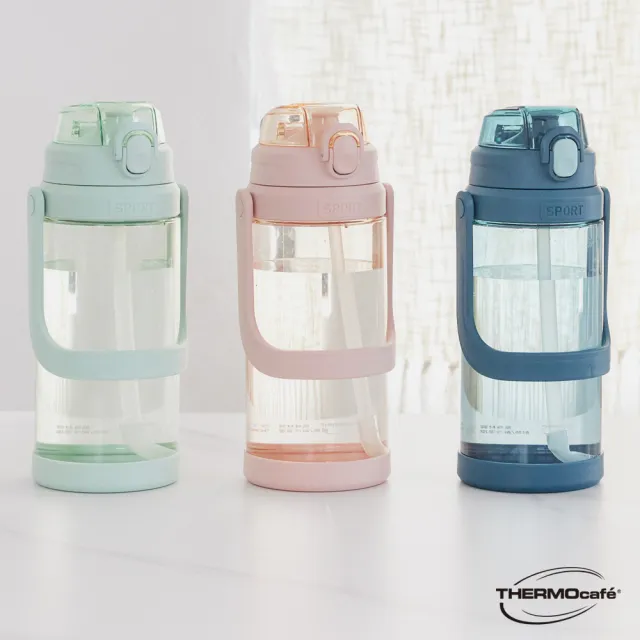 【THERMOcafe 凱菲】買1送1_可提式彈跳吸管隨手瓶1800ml(TCTA-1800)