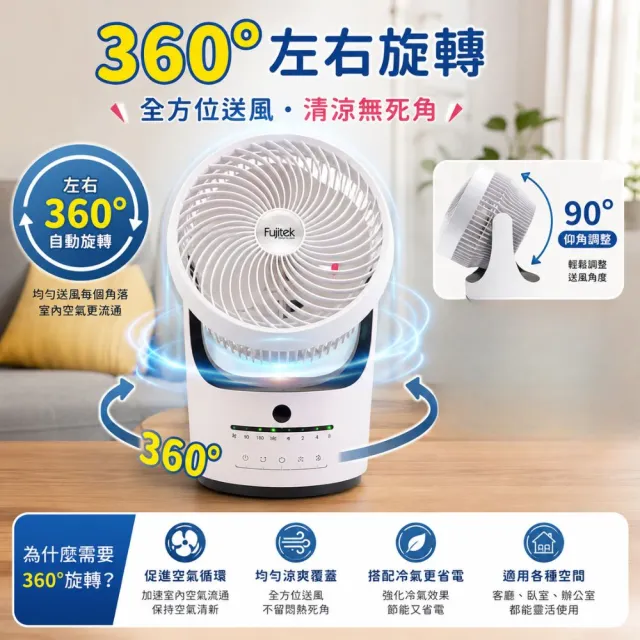 【Fujitek 富士電通】8吋遙控定時360度循環扇電風扇FT-LRF082(8小時定時 3種風類模式)
