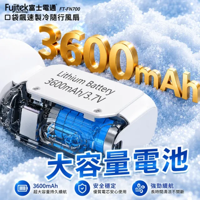 【Fujitek 富士電通】199段風速製冷冰敷口袋型隨身風扇手持風扇掌心扇FT-FN700