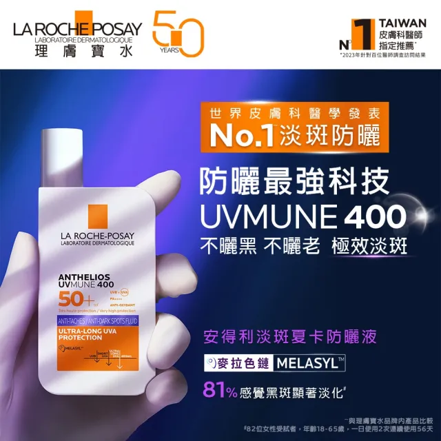 【理膚寶水】搶先上市★安得利淡斑淨亮極效夏卡防曬液 50ml_B(MELA夏卡)