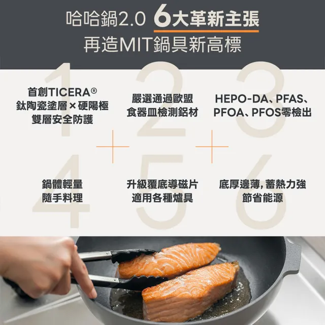 【WOKY 沃廚】哈哈鍋2.0 不沾深煎鍋28cm-含玻璃鍋蓋(附矽膠鍋鏟或料理夾/贈品隨機出貨)