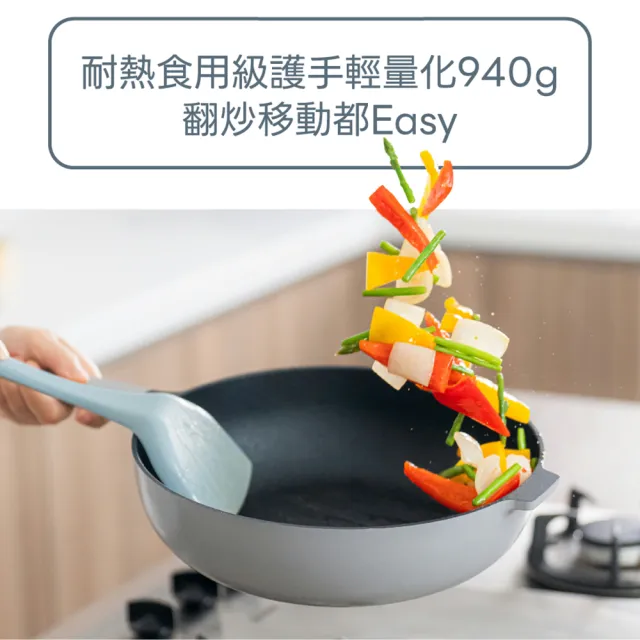 【WOKY 沃廚】哈哈鍋2.0 不沾深煎鍋28cm-含玻璃鍋蓋(附矽膠鍋鏟或料理夾/贈品隨機出貨)