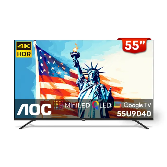 【AOC】家電快配★55型 4K QD MiniLED Google TV 量子點智慧顯示器(55U9040)