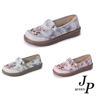 【JP Queen New York】花漾小鹿繡花圓頭平底民族風彈性娃娃鞋(3色可選)