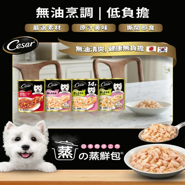 【Cesar 西莎】momo獨家組 餐盒*12+蒸鮮包*16(狗罐頭/狗食/餐包/熟齡犬/全齡適用/網路限定)