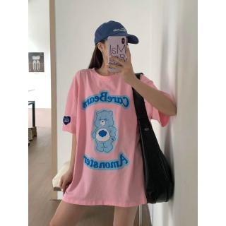 CHILL Bear撞色印花寬鬆Tee Oversize 果凍雙面棉 下半身失蹤 大碼T恤 韓系穿搭