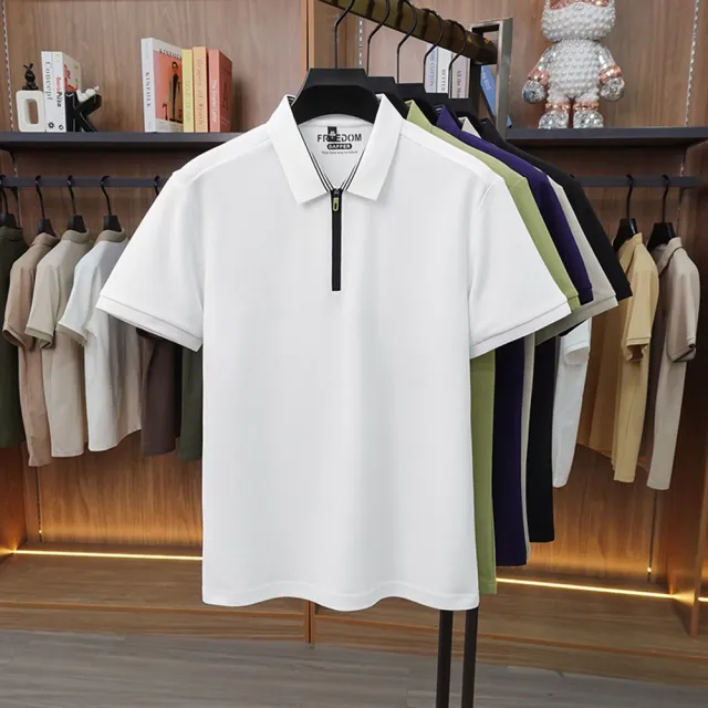 【米蘭精品】現貨+預購 POLO衫男短袖上衣高彈力男裝上衣高爾夫球衫冰絲涼感拉鍊款彈性男襯衫5色t1ng24