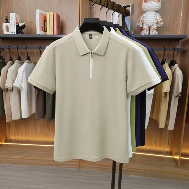 【米蘭精品】現貨+預購 POLO衫男短袖上衣高彈力男裝上衣高爾夫球衫冰絲涼感拉鍊款彈性男襯衫5色t1ng24
