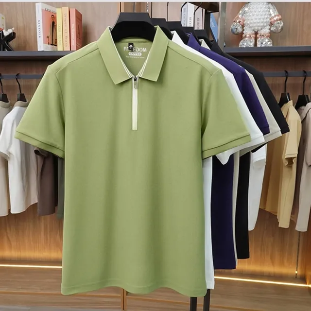 【米蘭精品】現貨+預購 POLO衫男短袖上衣高彈力男裝上衣高爾夫球衫冰絲涼感拉鍊款彈性男襯衫5色t1ng24