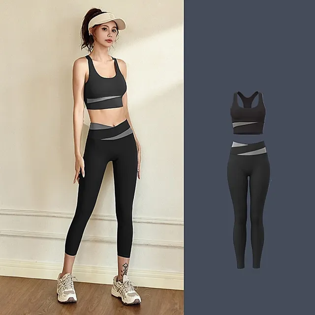 【米蘭精品】極速出貨  瑜珈服套裝無袖運動服運動上衣休閒女裝瑜伽褲運動內衣(彈力透氣修身長褲6色74ek1)