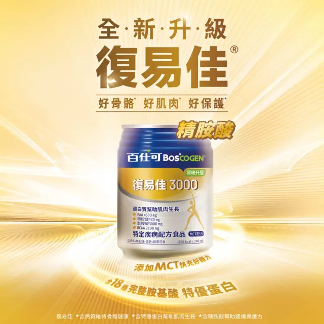 【Boscogen 百仕可】復易佳3000原味升級特字號營養素 250ml*24入(三重優蛋白/ 體力保健首選)
