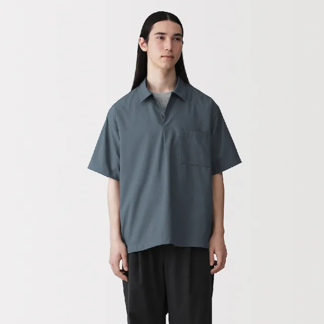 【MUJI 無印良品】男透氣短袖布帛POLO衫(灰色/黑色/藍色/暗藍)