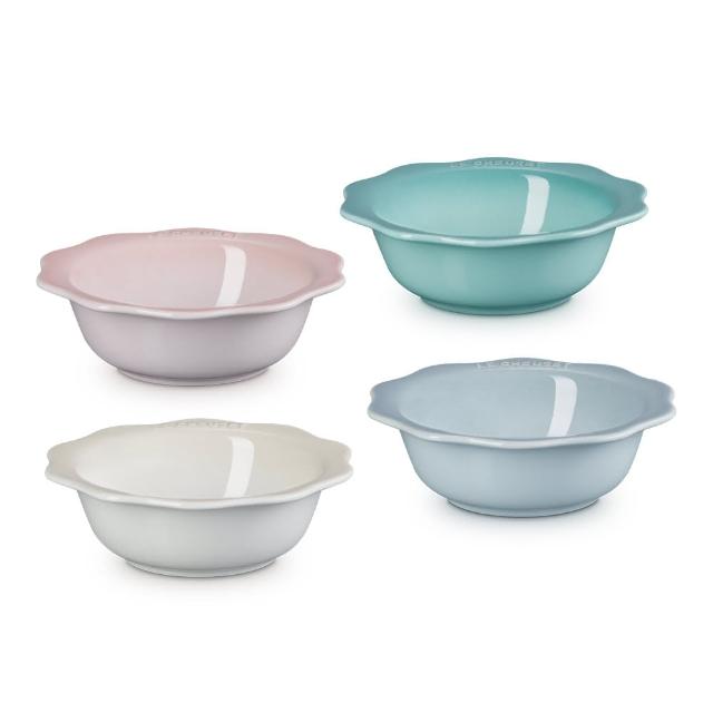 【Le Creuset】瓷器蕾絲花語系列飯碗320ml(蛋白霜/銀灰藍//悠然綠/貝殼粉)