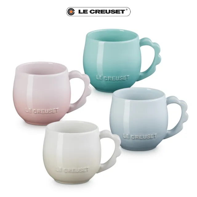 【Le Creuset】瓷器蕾絲花語系列馬克杯320ml(蛋白霜/銀灰藍/悠然綠/貝殼粉 4色選1)