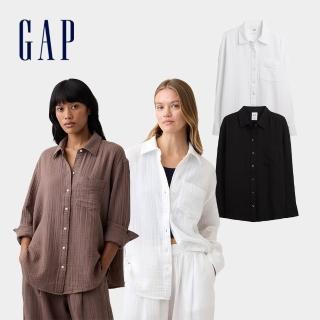 【GAP】女裝 寬鬆版型紗質長袖襯衫-多色任選(899062)