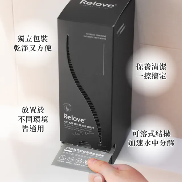 【Relove】30秒私密肌弱酸清潔濕紙巾60片裝/盒(私密清潔 獨立包裝更衛生)