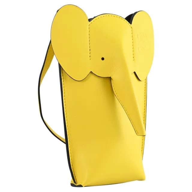 【LOEWE 羅威】Elephant Pocket 品牌招福療癒大象造型小牛皮手機包斜背包(黃)