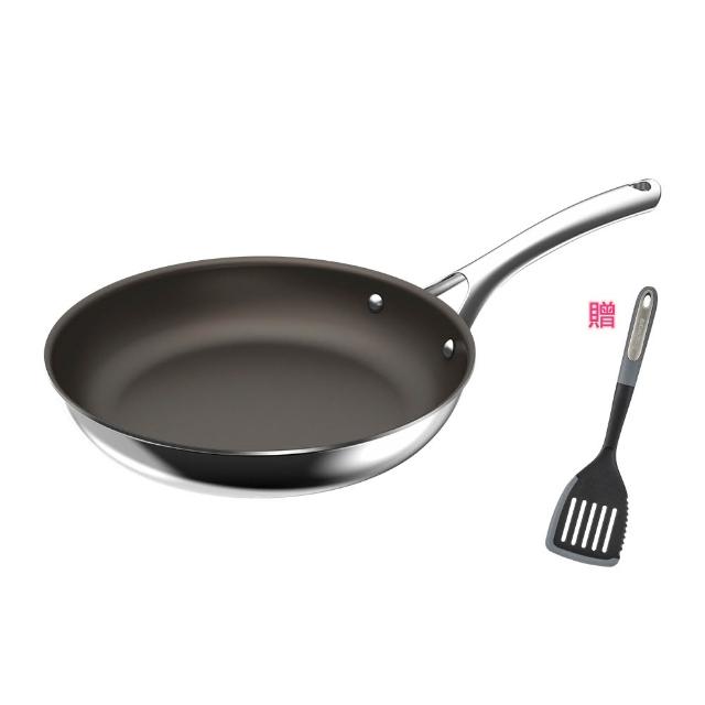 【CorelleBrands 康寧餐具】DuraNano晶奈無塗層不沾不鏽鋼平煎鍋28cm
