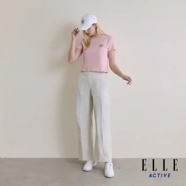 【ELLE ACTIVE】女款 鬆緊腰頭彈性修身寬褲-白色(EA26S3W3401-91)