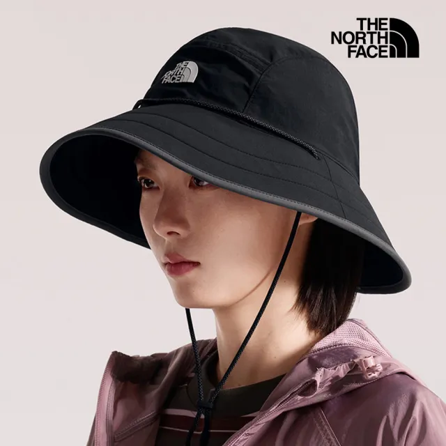 【The North Face】北面女款黑色DWR防潑水品牌LOGO漁夫帽｜8EPSKT0 排汗衫