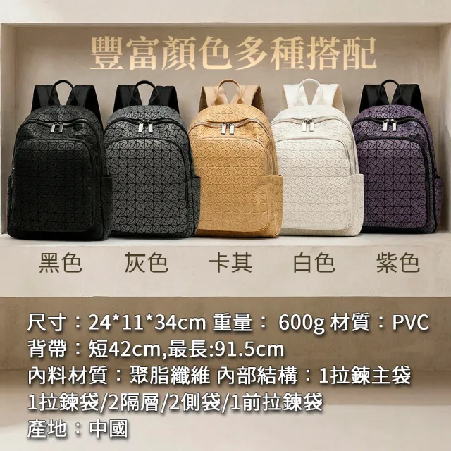 【Belinda】雙11 嘉德PVC小菱格防潑水大容量休閒包造型包時尚包後背包(白色/紫色/卡其/灰色/黑色