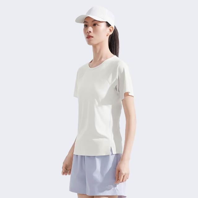 【The North Face】北面女款米白色UPF防曬短袖T恤｜8CYYQLI(抗UV)