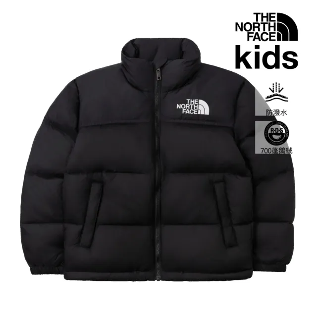 【The North Face 官方旗艦】經典ICON-北面兒童黑色DWR防潑水羽絨外套|8A4CJK3(700蓬鬆度)