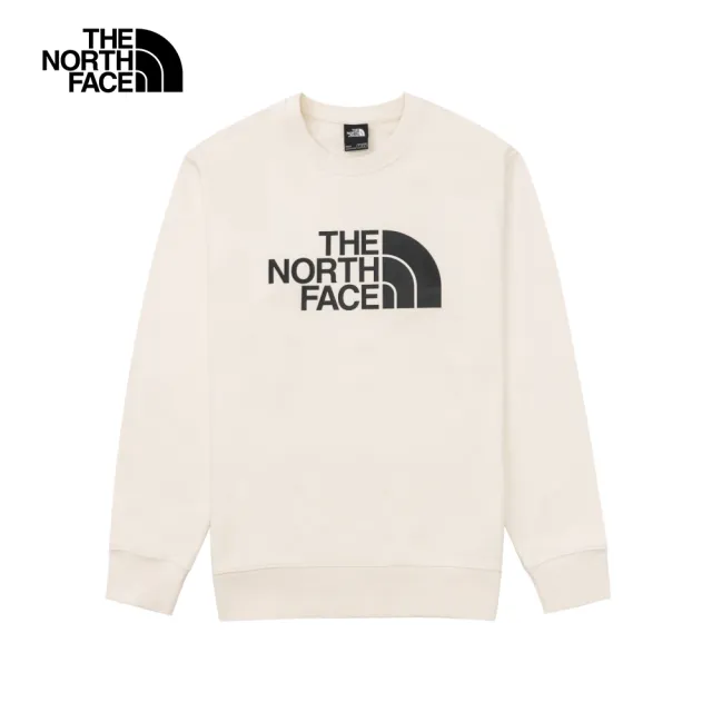 【The North Face】北面男款米白色品牌LOGO印花長袖大學T｜8AT7QLI