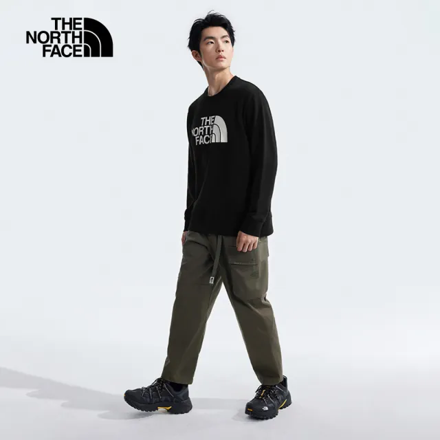 【The North Face】北面男款黑色品牌LOGO印花長袖大學T｜8AT7JK3