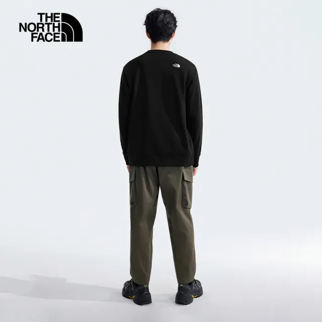【The North Face】北面男款黑色品牌LOGO印花長袖大學T｜8AT7JK3