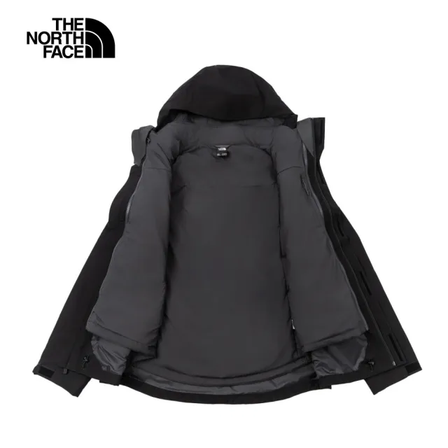【The North Face】北面男款黑色DryVent防水透氣保暖連帽鋪棉內裡三合一外套|82VO4GZ