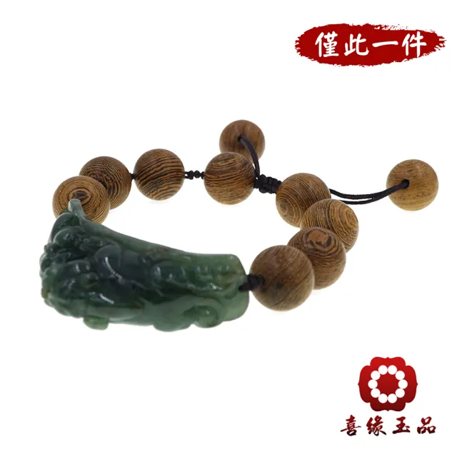 【喜緣玉品】貔貅 天然翡翠A貨 乾坤納財 貔貅伉儷 雞翅木 手繩-僅此一品(開運風水)(直)