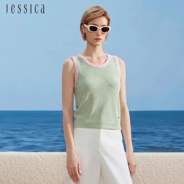 【JESSICA】清新百搭撞色邊無袖針織背心262502