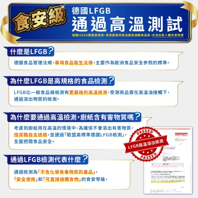 【倍潔雅】強效吸油料理廚房紙巾萬用尺寸(捲筒式)PEFC(120組6捲8袋)