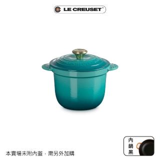 【Le Creuset】琺瑯鑄鐵萬用窈窕鍋18(海韻藍-淡金頭-內鍋黑)