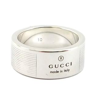 【GUCCI 古馳】台灣現貨-925純銀-LOGO刻字髮絲紋男用戒指(展示品)