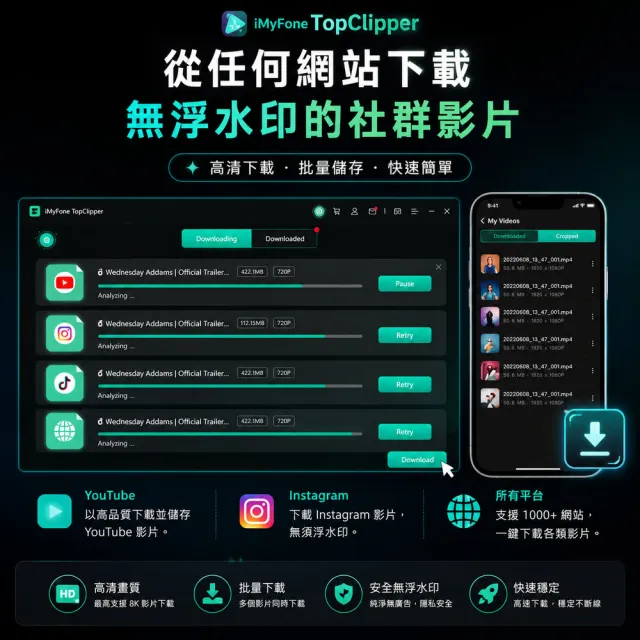 【iMyFone】TopClipper線上網站影片下載軟體 WIN終身進階版(Netflix、youtube下載 下載線上網頁影片)
