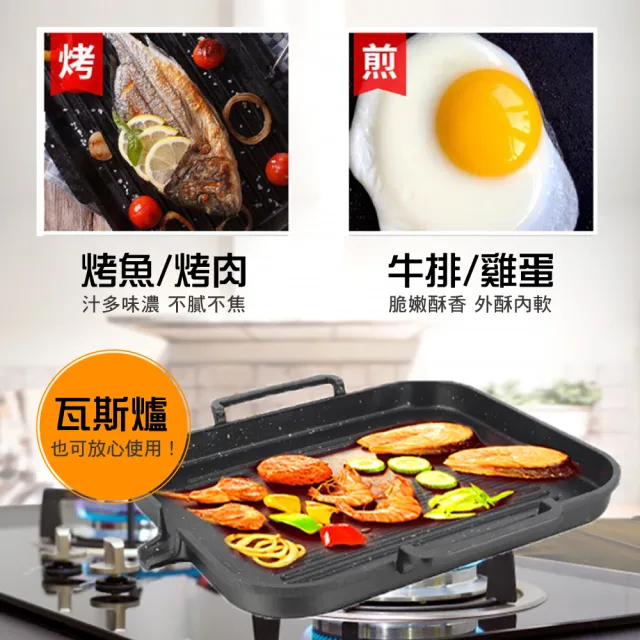 【新錸家居★限時特價】升級版韓式麥飯石電磁爐方形不沾燒烤盤(瓦斯爐IH爐通用/導油口少油煙烤肉/帶把手)