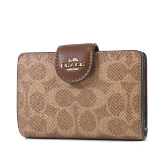【COACH】立體馬車緹花LOGO防刮釦式中夾-棕褐
