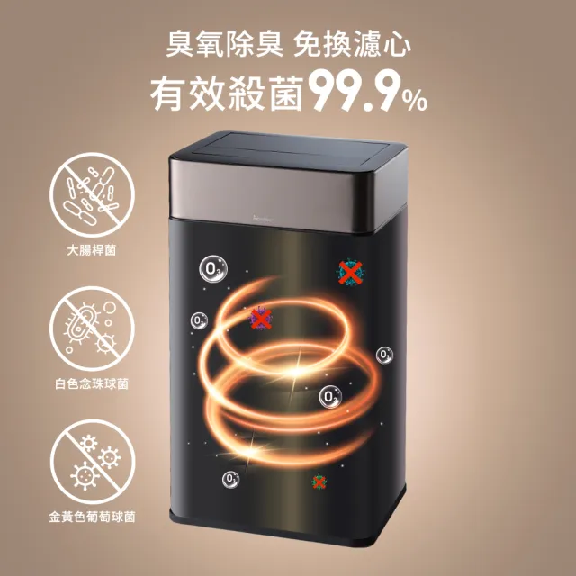 【mo select】智能除臭殺菌不鏽鋼感應垃圾桶30L(雙開蓋/大容量/附充電電池)