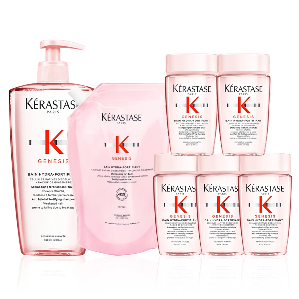 【KERASTASE 巴黎卡詩】粉漾芯生髮浴永續組(清爽型/一般型髮浴500ml+清爽型補充包500ml)