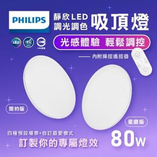 【Philips 飛利浦】靜欣LED吸頂燈 80W 簡約版 遙控調光吸頂燈(8~10坪)
