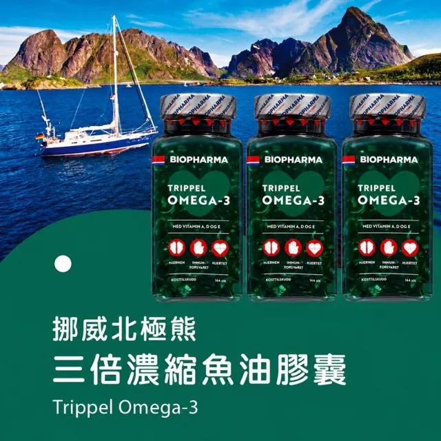 【Isbjorn 北極熊保健專家】三倍濃縮 Omega-3 魚油膠囊三瓶 (保健禮盒三瓶共432粒)