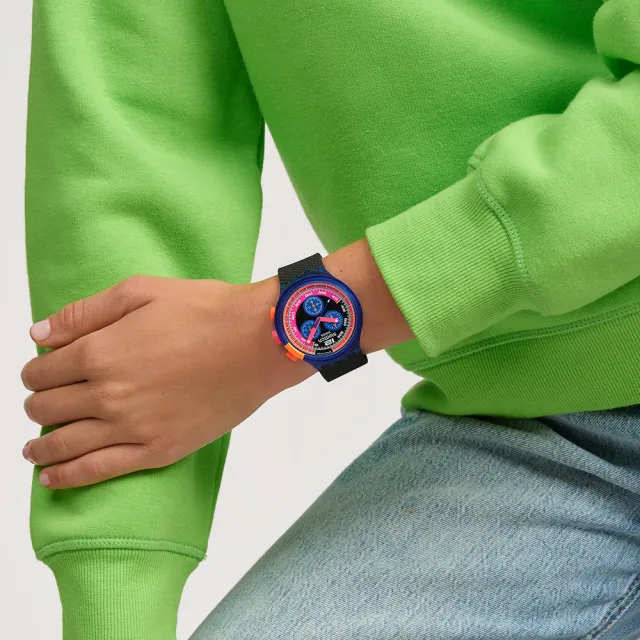 【SWATCH】NEON PARTY TO THE MAX 大錶面手錶/男錶/女錶/瑞士製造 SB06N102(47mm)