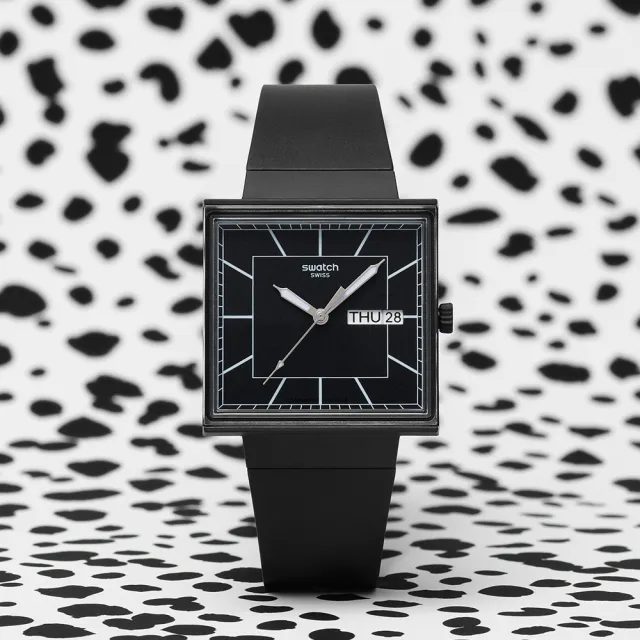 【SWATCH】WHAT IF...BLACKAGAIN? 經典手錶/方形錶/男錶/女錶/瑞士製造 SO34B701(41mm)