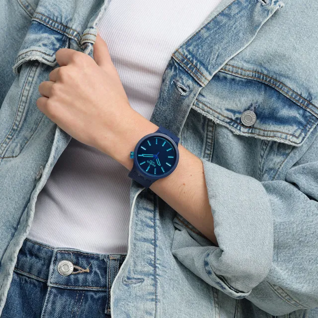 【SWATCH】INDIGO GLOW 大錶面手錶/男錶/女錶/瑞士製造 SB05N113(47mm)