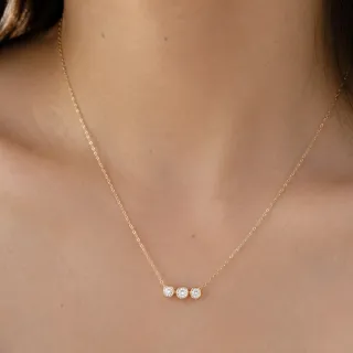【CReAM】Molly 925純銀圓形三鑽莫桑鑽石鑽飾亮鑽銀色女項鍊 項鏈