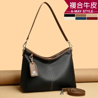 【Amay Style 艾美時尚】女包 真皮包 斜背包 優雅簡約吊牌牛皮紋大容量手提肩背托特包(6色.預購)