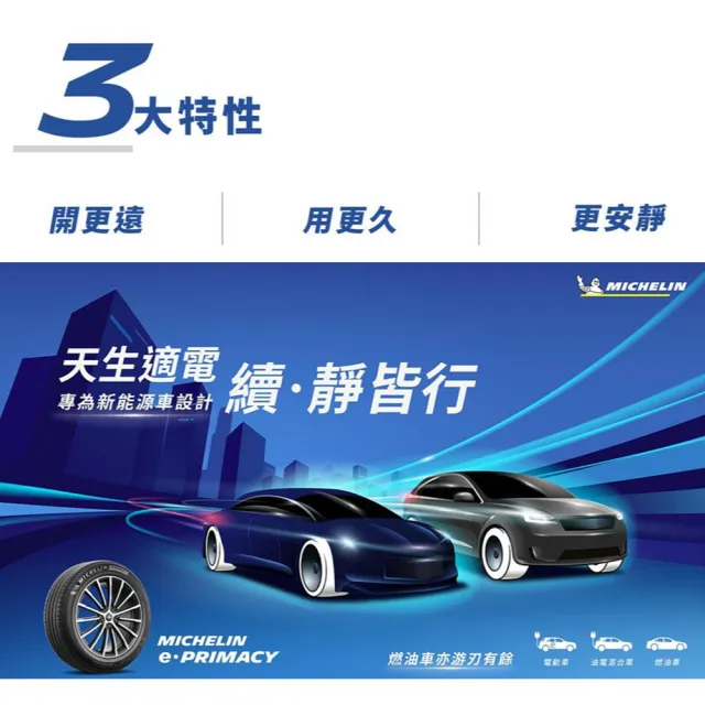 【Michelin 米其林】輪胎 E-PRIMACY-205/55/19吋天生適電 續靜皆行 四入組_送安裝 (車麗屋)